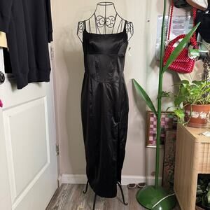 Lulus Certain Stunner Black Satin Bustier Midi Dress M